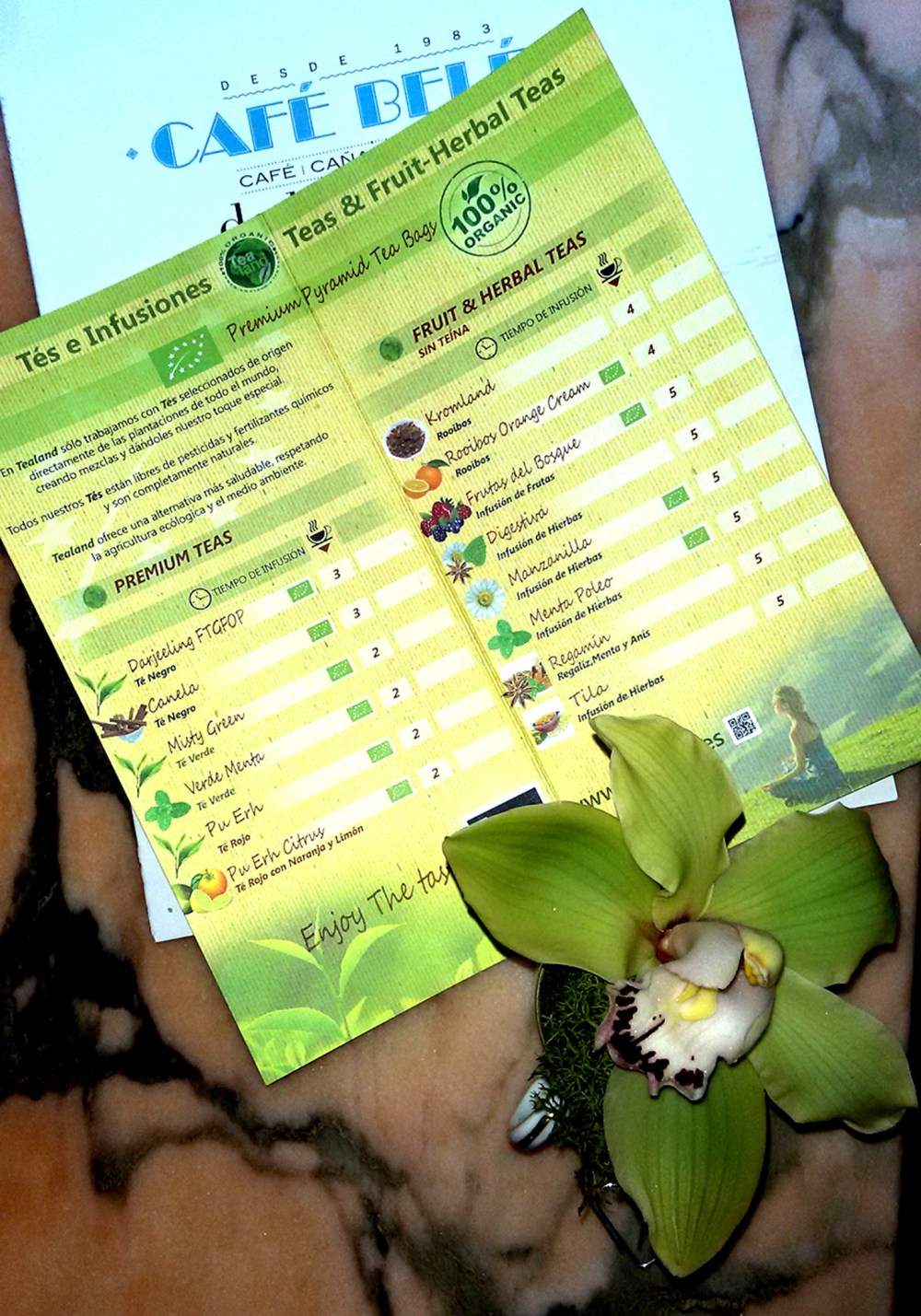 amplia carta de tés orgánicos